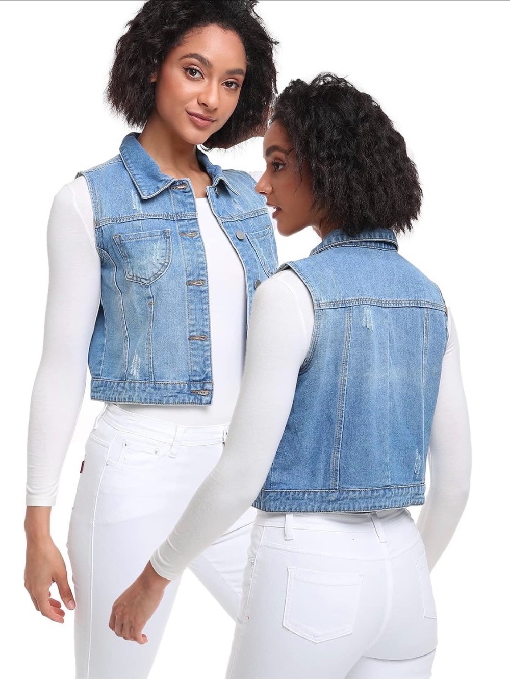 Women’s Crop Denim Vest, Light Blue, XXL